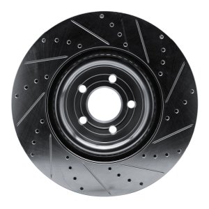 Ford Police Interceptor Utility Brake Rotor (1) - Front Left - R1 Concepts - Drilled & Slotted - Silver - `20-`25